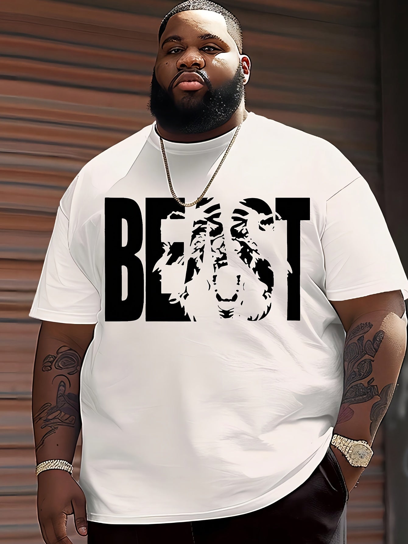 Men's T-Shirt with BEAST Print – Urban Streetwear Oversize, Short Sleeve