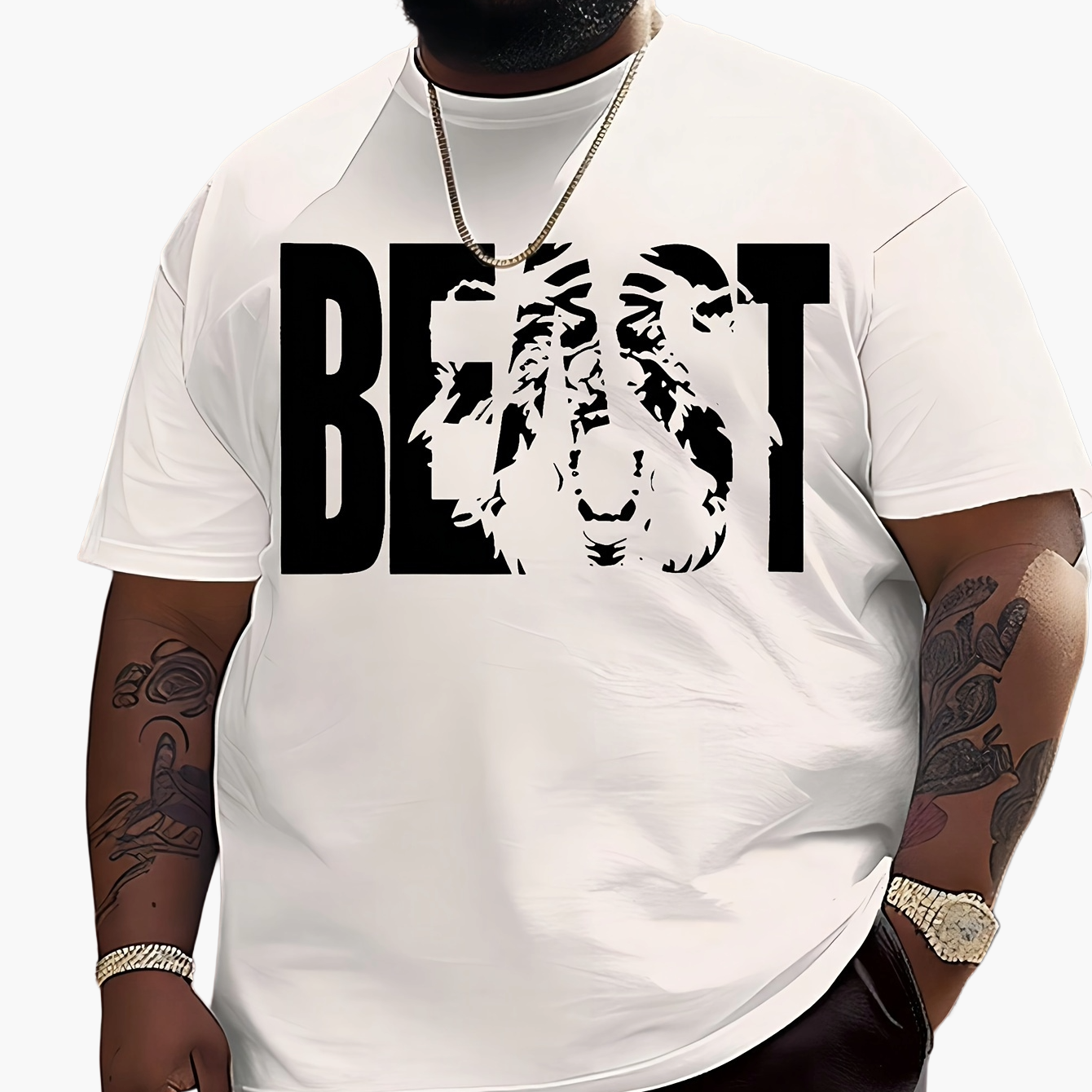 Men's T-Shirt with BEAST Print – Urban Streetwear Oversize, Short Sleeve
