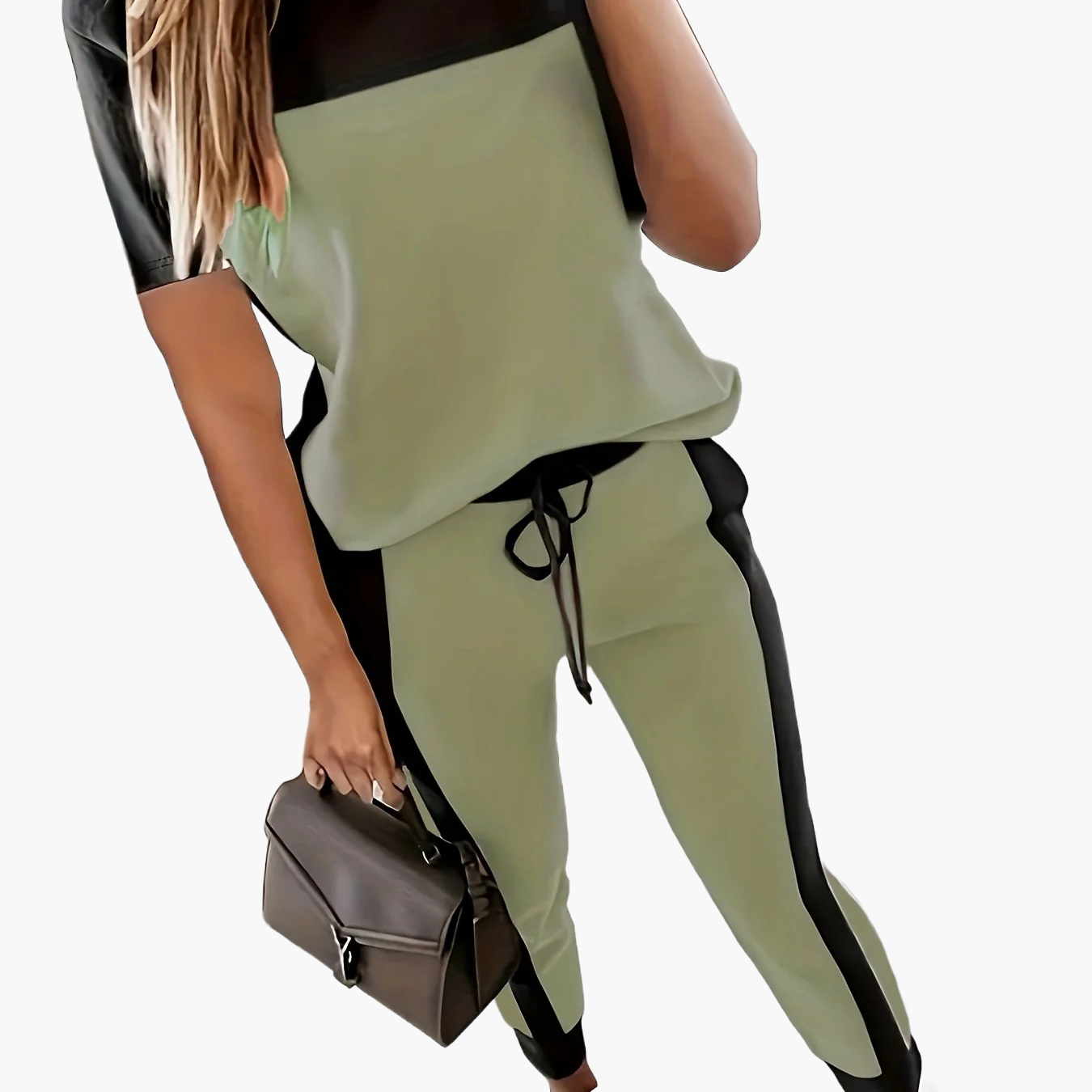 Women's Two-Piece Tracksuit Elegant Casual Wear – Sporty Jogging Suit with Contrast Design for Everyday and Leisure