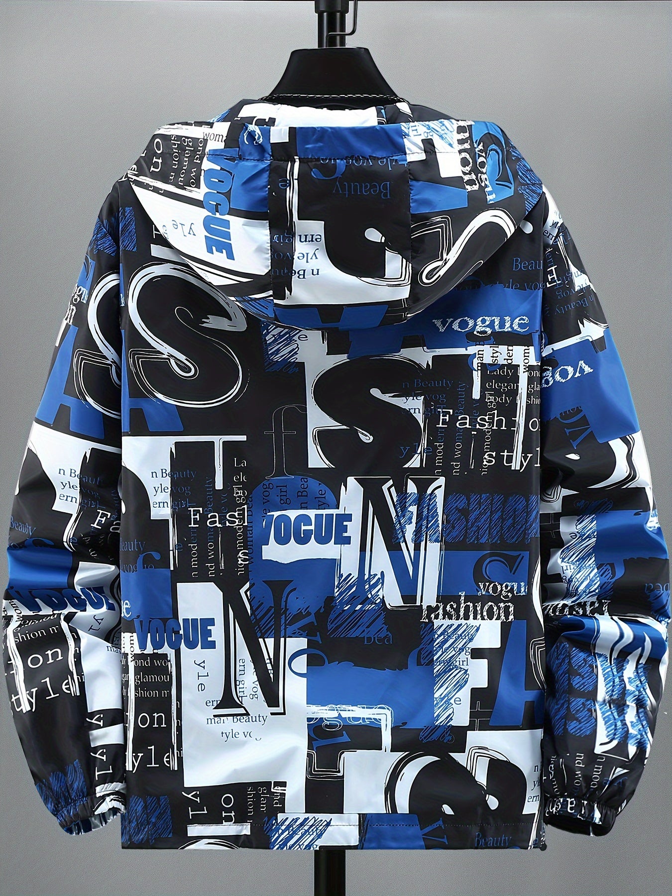 Unisex hooded jacket with all-over print, zip-up windbreaker, red, black, white