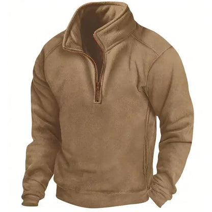 Men's Fleece Pullover with Stand Collar and Zipper, Warm Fleece Top