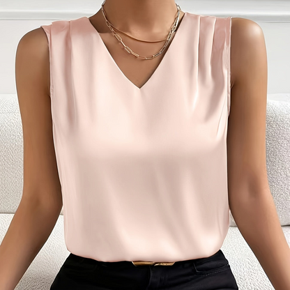 Women's Elegant Sleeveless Top with V-Neck – Business & Casual