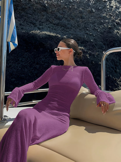 Women's Maxi Beach Dress with Long Sleeves – Elegant Summer Dress in a Modern Vacation Style