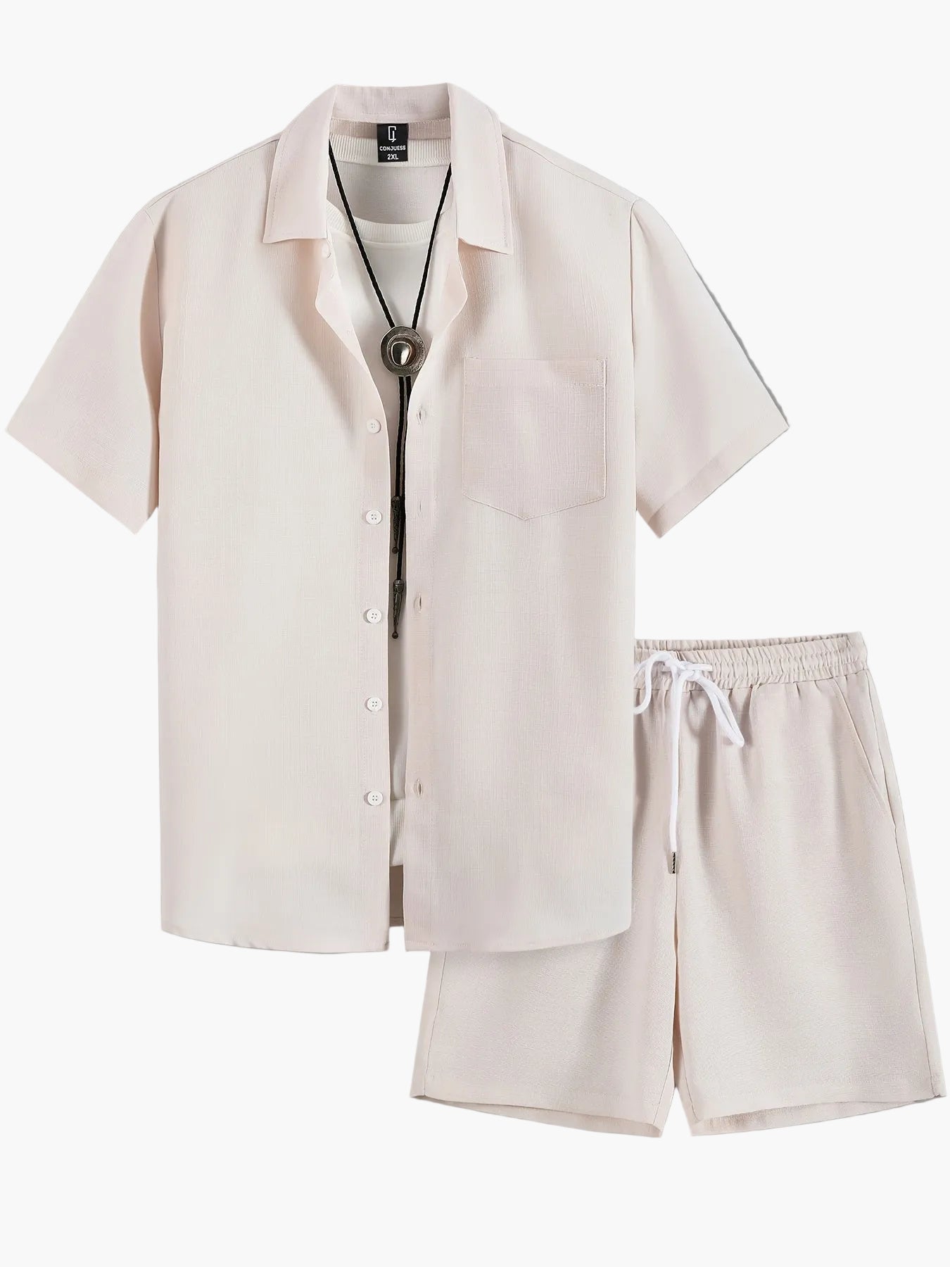 Men's Summer Casual Short Sleeve Set – Casual Shirt with Shorts and T-Shirt, Ideal for Vacation & Everyday Wear