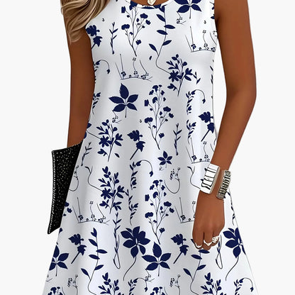 Women's summer casual dress with floral pattern, sleeveless, A-line, elegant for everyday wear and going out