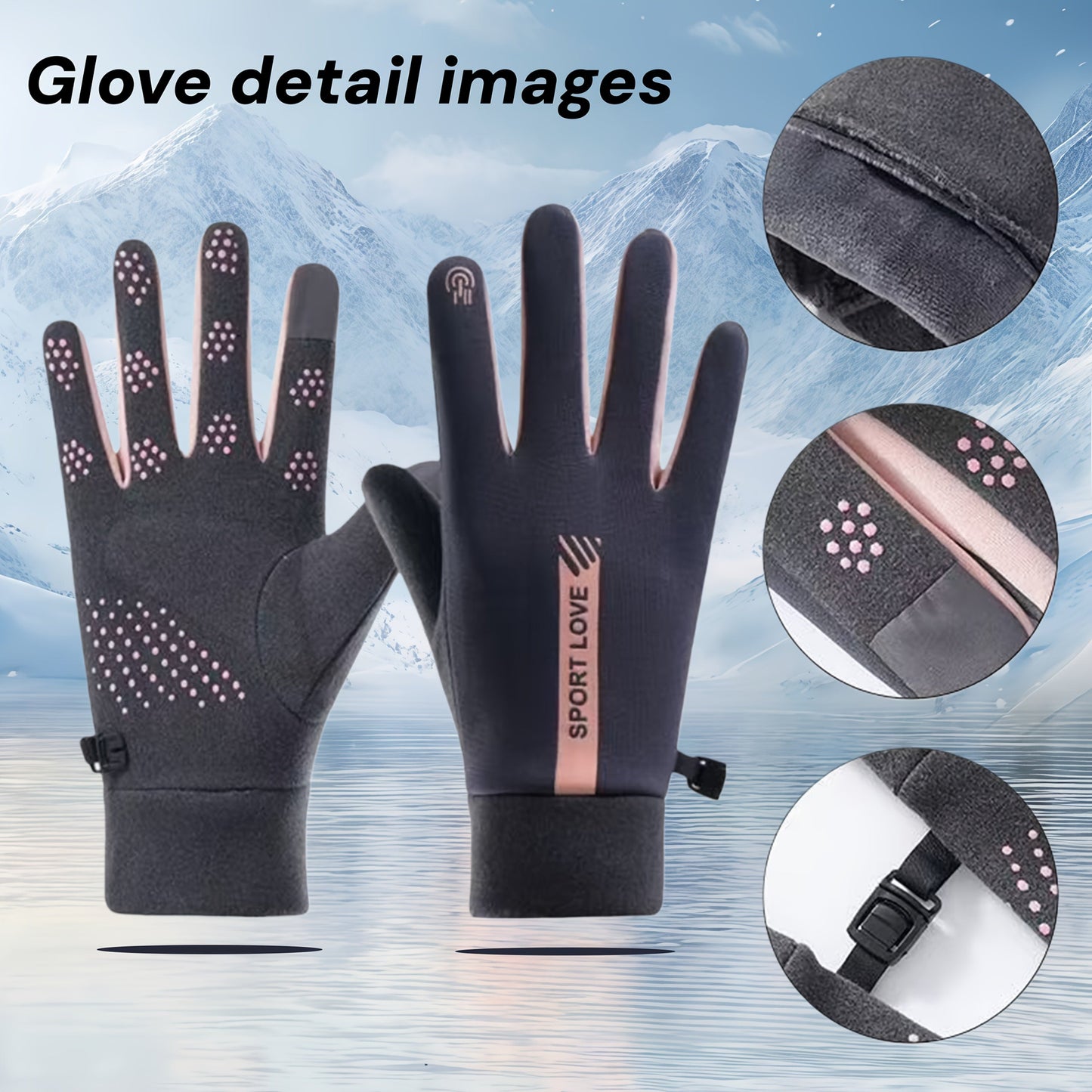 Winter touchscreen gloves, windproof, warm, black and gray