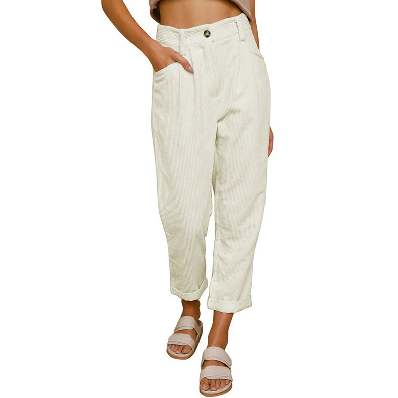 Zoe – High-waisted Casual Corduroy Pants with Loose Straight Fit