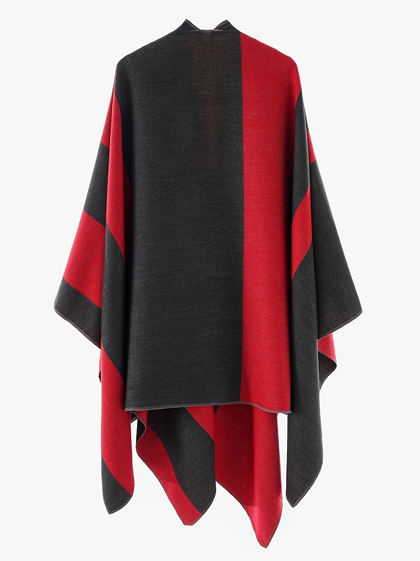 Damen Poncho Zweifarbig Gestreift Weicher Umhang mit V-Ausschnitt