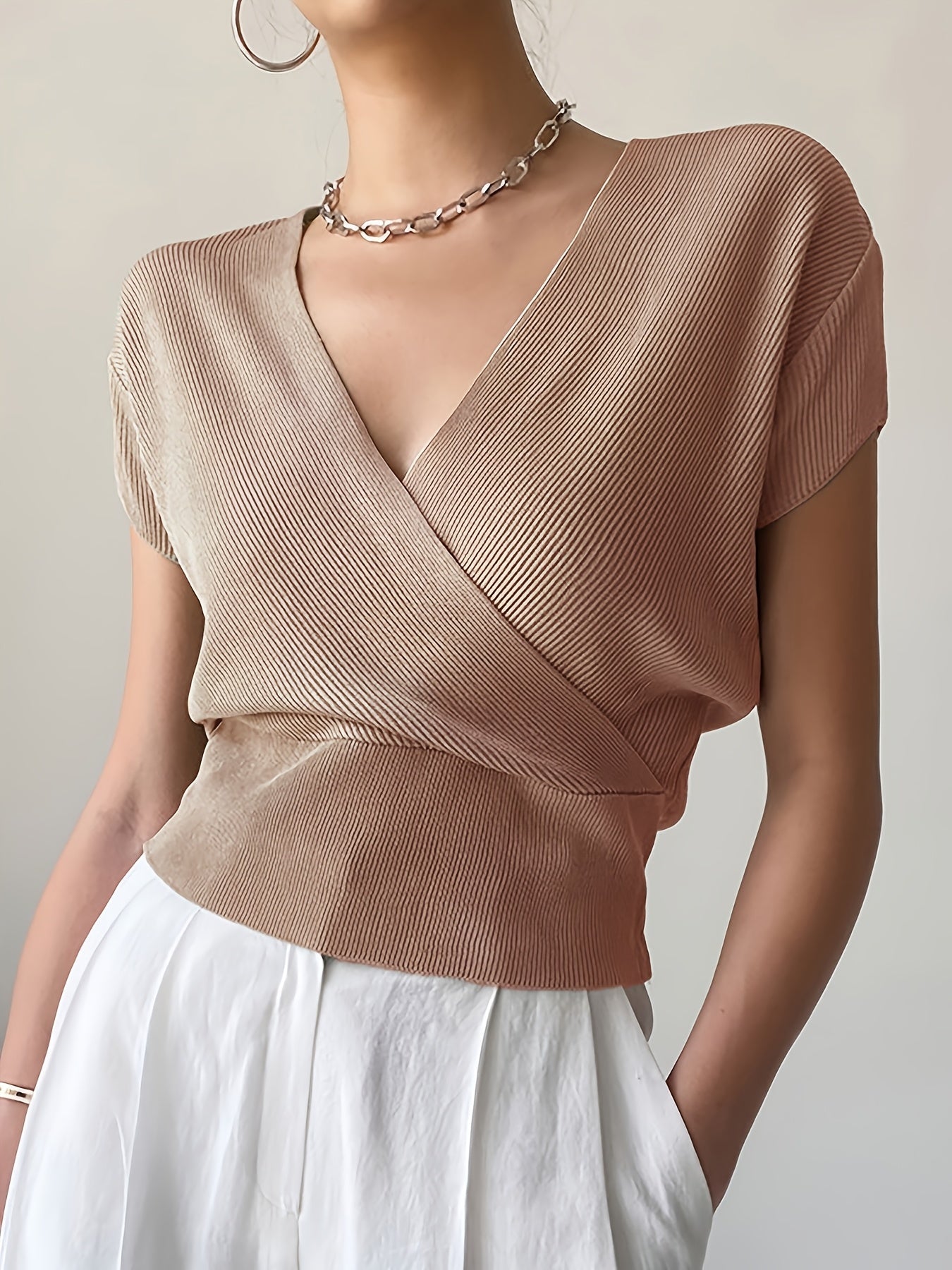 Women's Wrap Shirt with V-Neck – Elegant Casual Top for Everyday and Office Wear