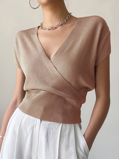 Women's Wrap Shirt with V-Neck – Elegant Casual Top for Everyday and Office Wear