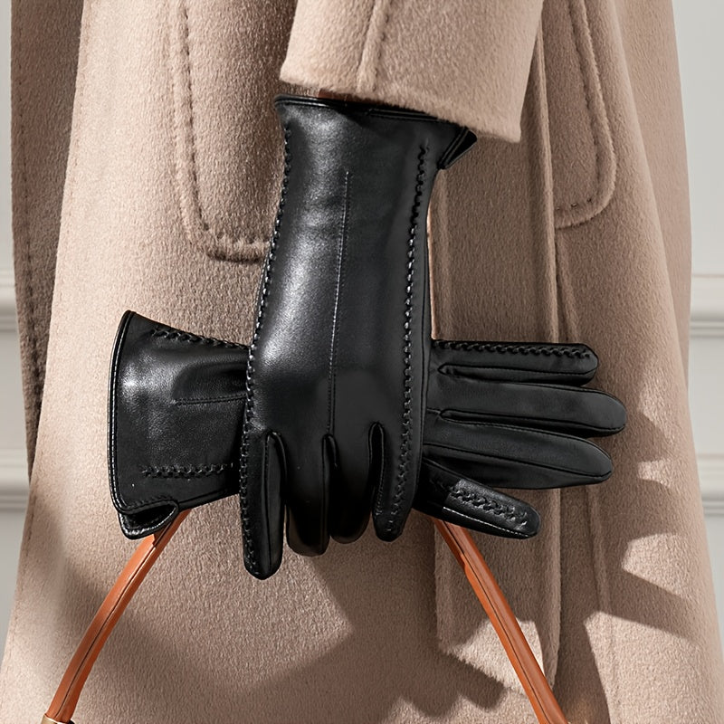 Schwarze Handschuhe mit Ziernähten, warm gefüttert