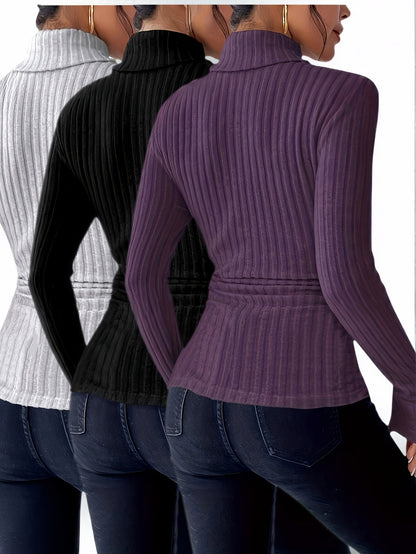 Gerippter Damen Rollkragenpullover Langarm