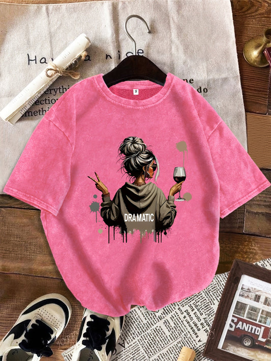 Women's Oversize T-Shirt Dramatic Print Street Style – Casual Statement Shirt with Graphic