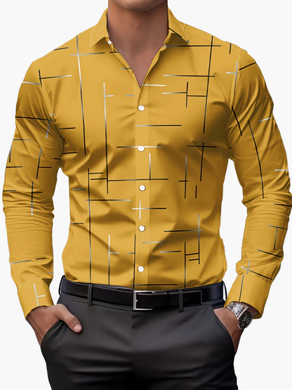 Herren Modernes Business-Freizeithemd mit Geometrischem Print – Stilvolles Langarmhemd für Büro & Alltag