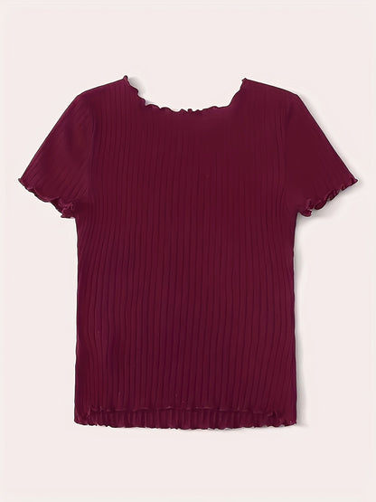 Women's short-sleeve ribbed top with wavy hem – fashionable basic for everyday and office wear