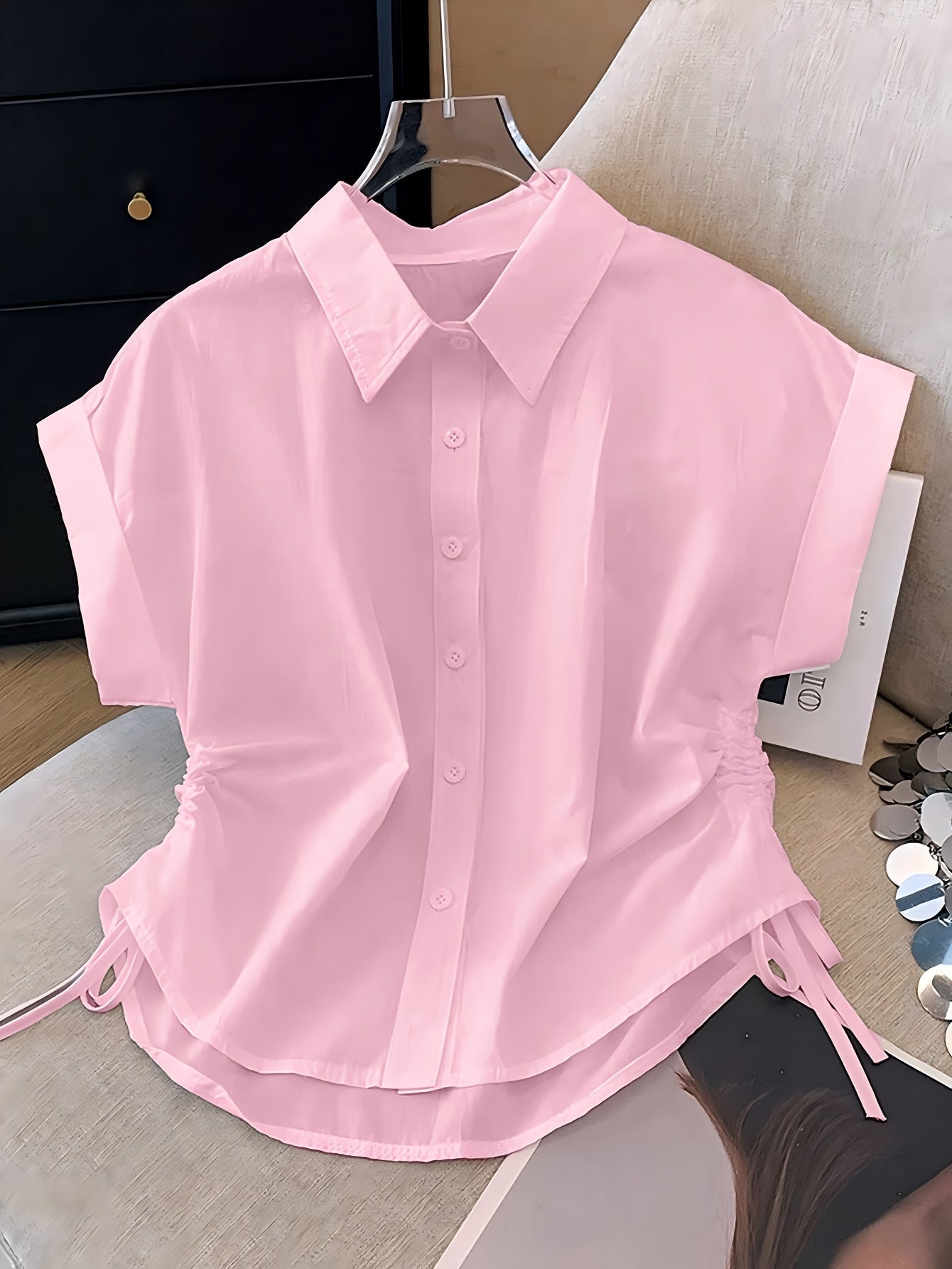 Women's short-sleeve blouse with drawstring and modern cut – Business & Casual