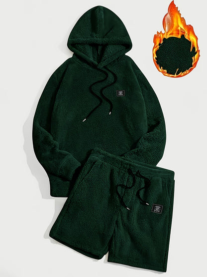 Unisex Teddyfleece Hoodie & Shorts Set Plüsch Hausanzug