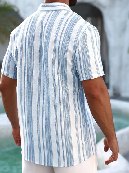 Men's Casual Summer Shirt with Stripe Pattern – Short Sleeve, Regular Fit, Ideal for Vacation & Everyday Wear