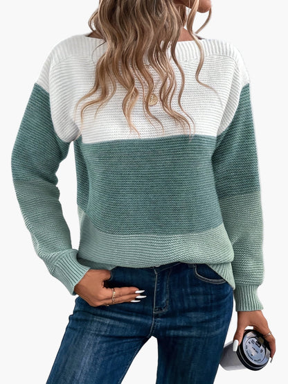 Damen Strickpullover im Colorblock-Design – Lässiger Herbst/Winter Freizeitlook