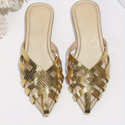 Women's Flat Mules with Braided Design and Pointed Shape – Elegant Slip-On Shoes for Everyday and Going Out