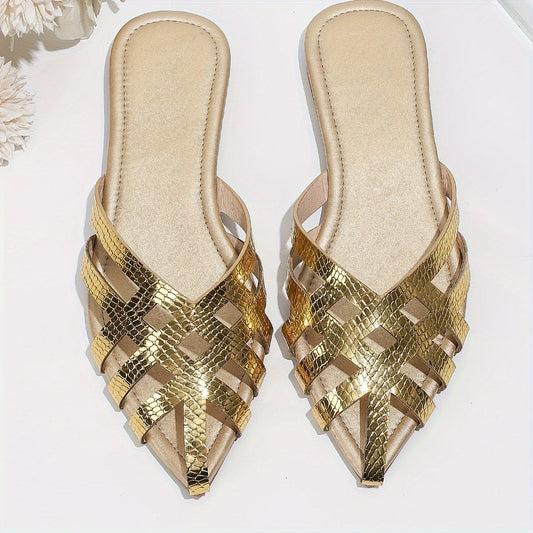 Women's Flat Mules with Braided Design and Pointed Shape – Elegant Slip-On Shoes for Everyday and Going Out