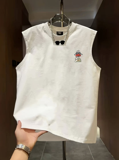 Men's streetwear tank top with cool comic duck print, sleeveless, urban style