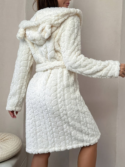Women's long fluffy bathrobe with hood and ears, lilac purple