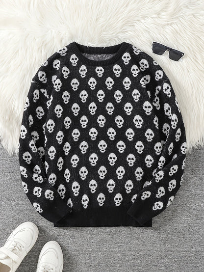 Unisex skull crew-neck long-sleeve knit sweater