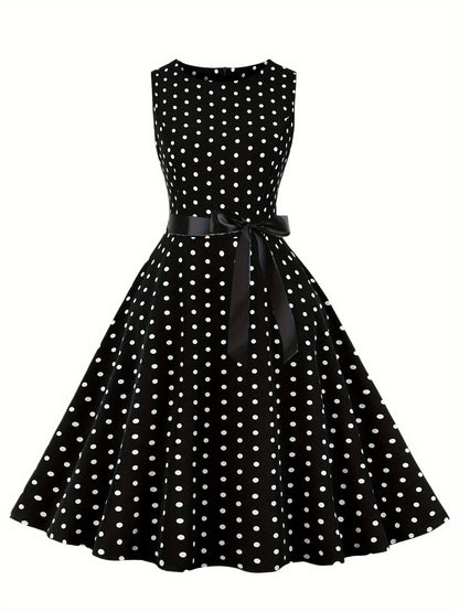 Women's Vintage Polka Dot Fit & Flare Dress for Festive Occasions and Everyday Wear