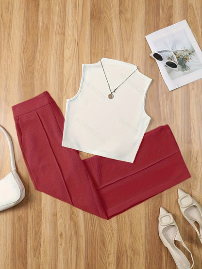 Women's Elegant Set – Sleeveless Top with Stand Collar and Pants, Perfect for Spring & Summer
