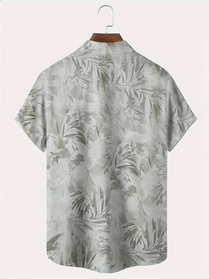 Men's Casual Short-Sleeve Shirt with Plant Pattern – Perfect for Summer and Vacation