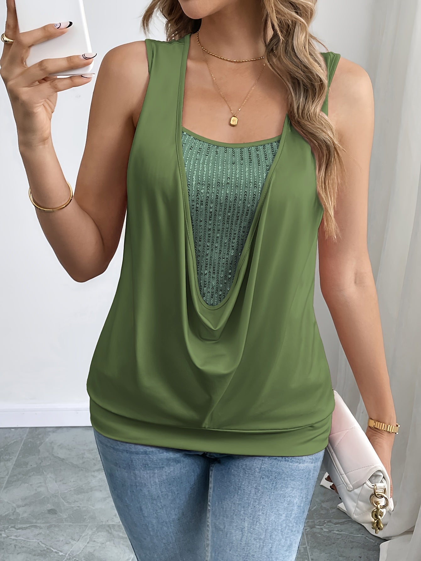 Women's top with cowl neckline and layered look – elegant style for everyday and leisure