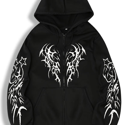 Hooded jacket with a zipper and graphic print
