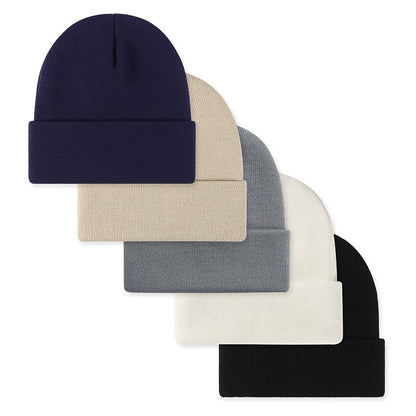 Unisex beanie knit hat with rolled brim, 5-pack in assorted colors
