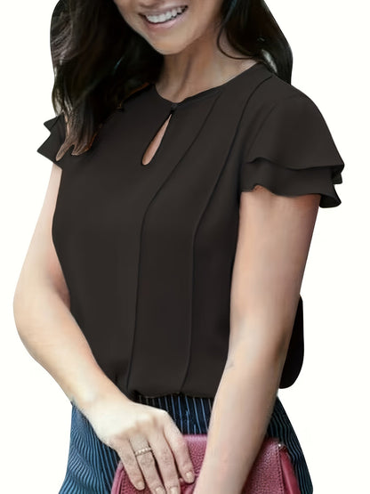 Women's Elegant Blouse with Ruffled Sleeves and Keyhole Neckline – Perfect for Office & Casual Wear