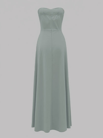 Women's Elegant Evening Dress with Bandeau Top and Button Placket – Perfect for Festive Occasions