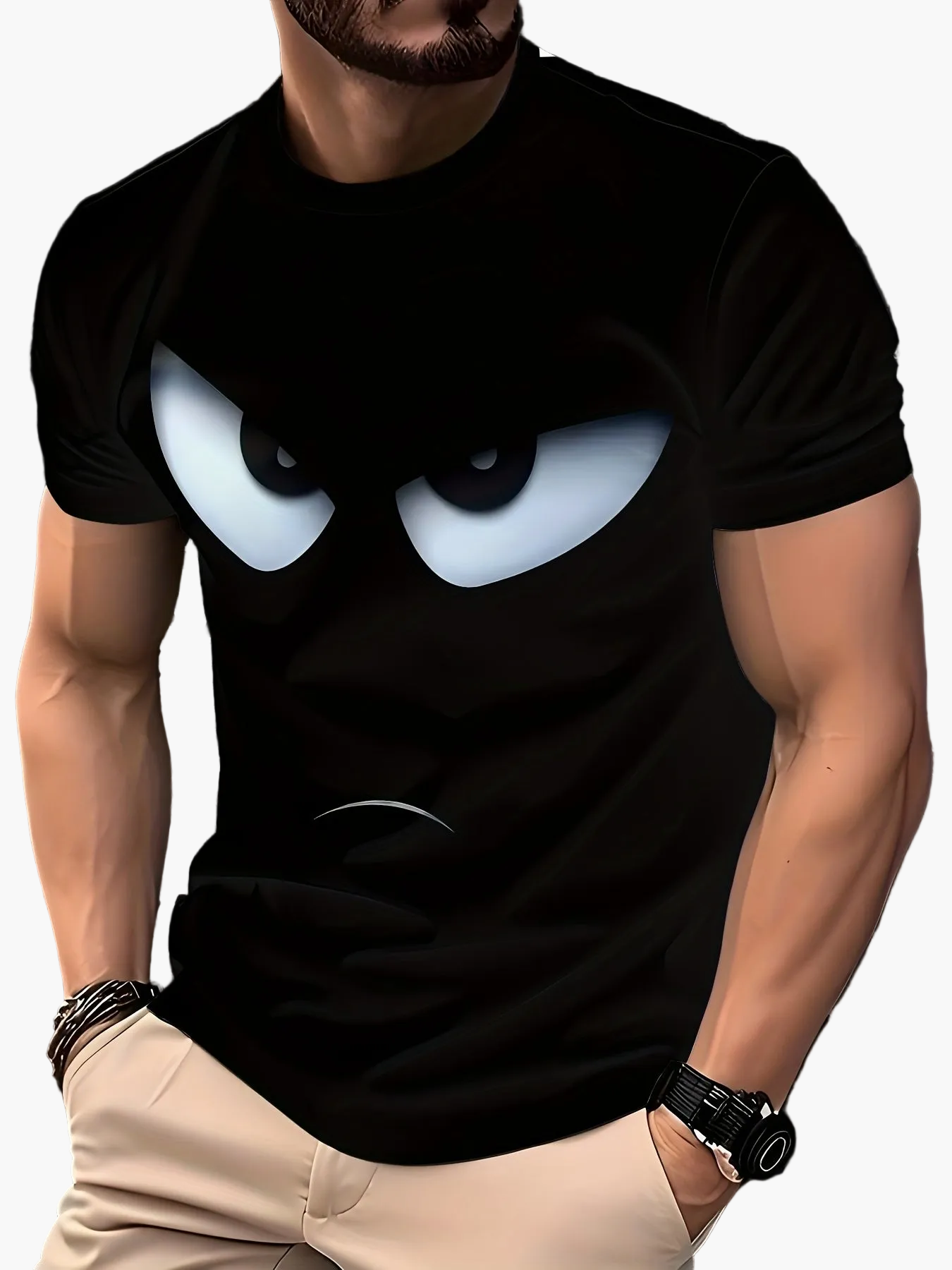 Herren T-Shirt mit lustigem Comic-Gesicht – Freizeit & Streetwear, Regular Fit