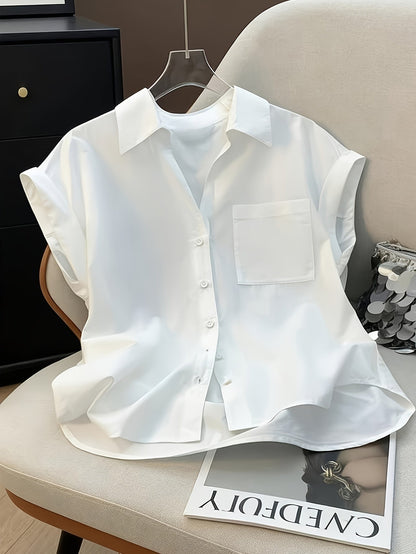 Women's blouse shirt with modern cut and chest pocket – Casual button-up shirt for office and everyday wear