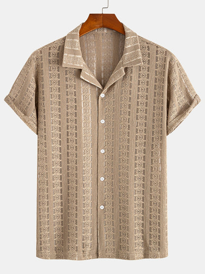Herren Kurzarm Resorthemd mit Spitze und Knopfleiste – Modernes Freizeitshirt für Sommer und Urlaub
