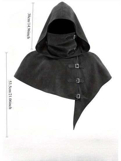 Hooded cape with buckles and neck protection