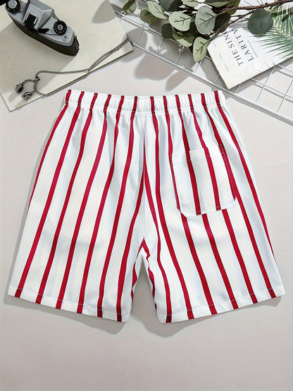 Men's swim shorts with red stripes, casual, relaxed style, perfect for beach and pool