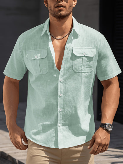 Men's Casual Short-Sleeve Shirt with Chest Pockets – Summer Regular Fit for Casual Occasions