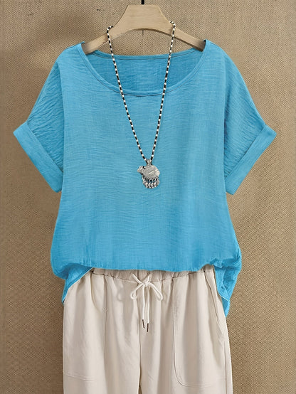 Women's Summer Blouse Short Sleeve Loose Elegant Casual Top