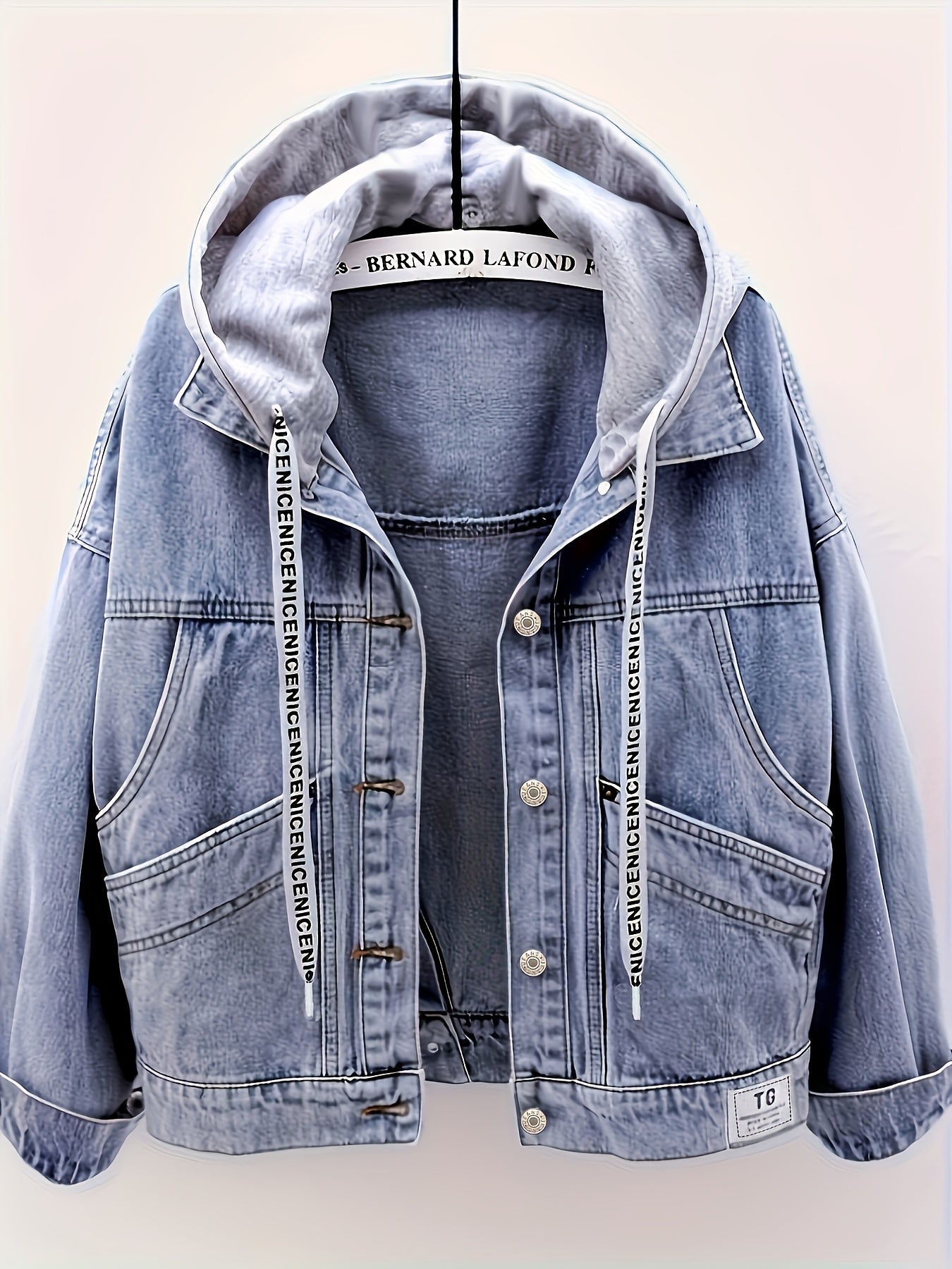 Jeansjacke Damen mit Kapuze und Knöpfen, Hellblau