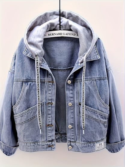 Jeansjacke Damen mit Kapuze und Knöpfen, Hellblau