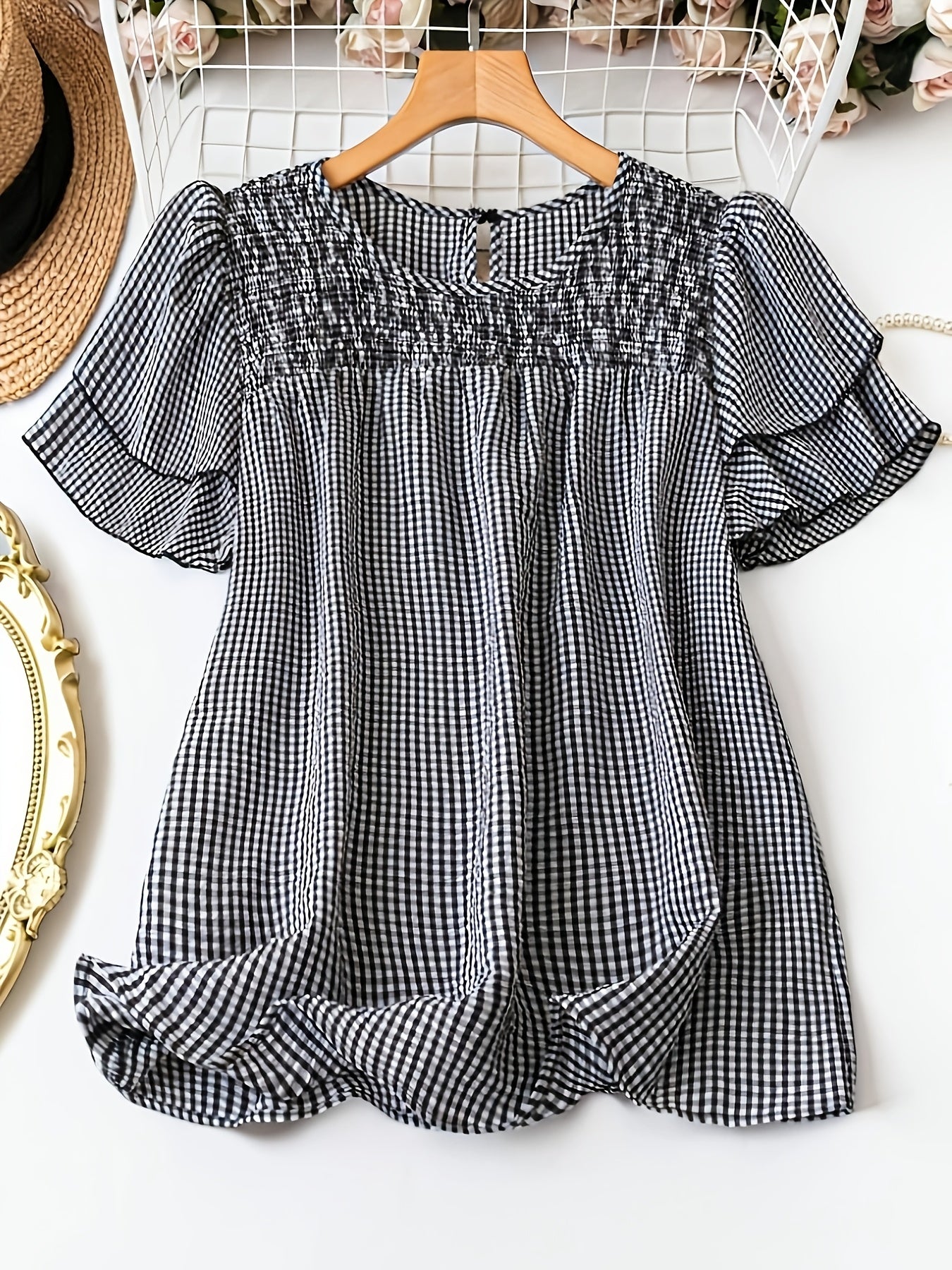 Women's blouse with dots, elegant, short-sleeve, summer, casual & office