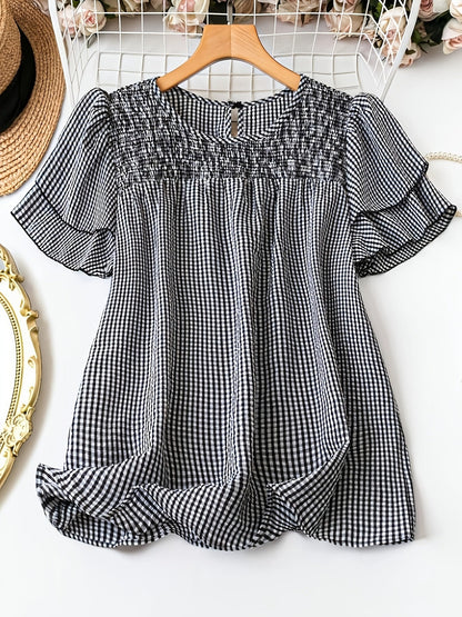 Women's blouse with dots, elegant, short-sleeve, summer, casual & office