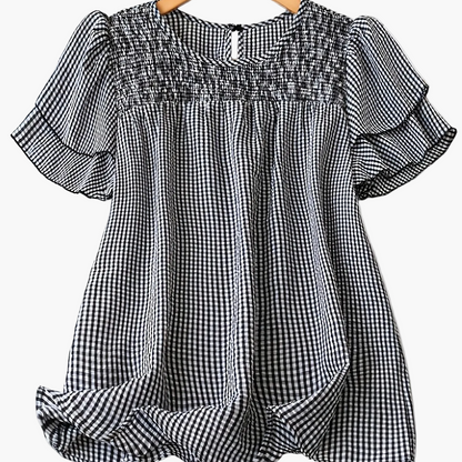 Women's blouse with dots, elegant, short-sleeve, summer, casual & office