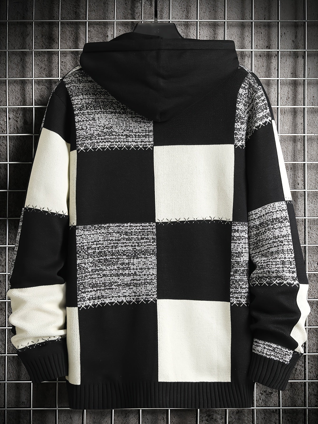Herren Patchwork Hoodie mit Karomuster und Kapuze