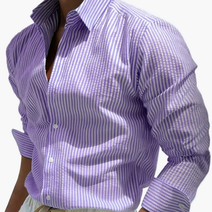 Men's Casual Shirt with Stripes – Stylish Regular Fit Business & Beach Shirt